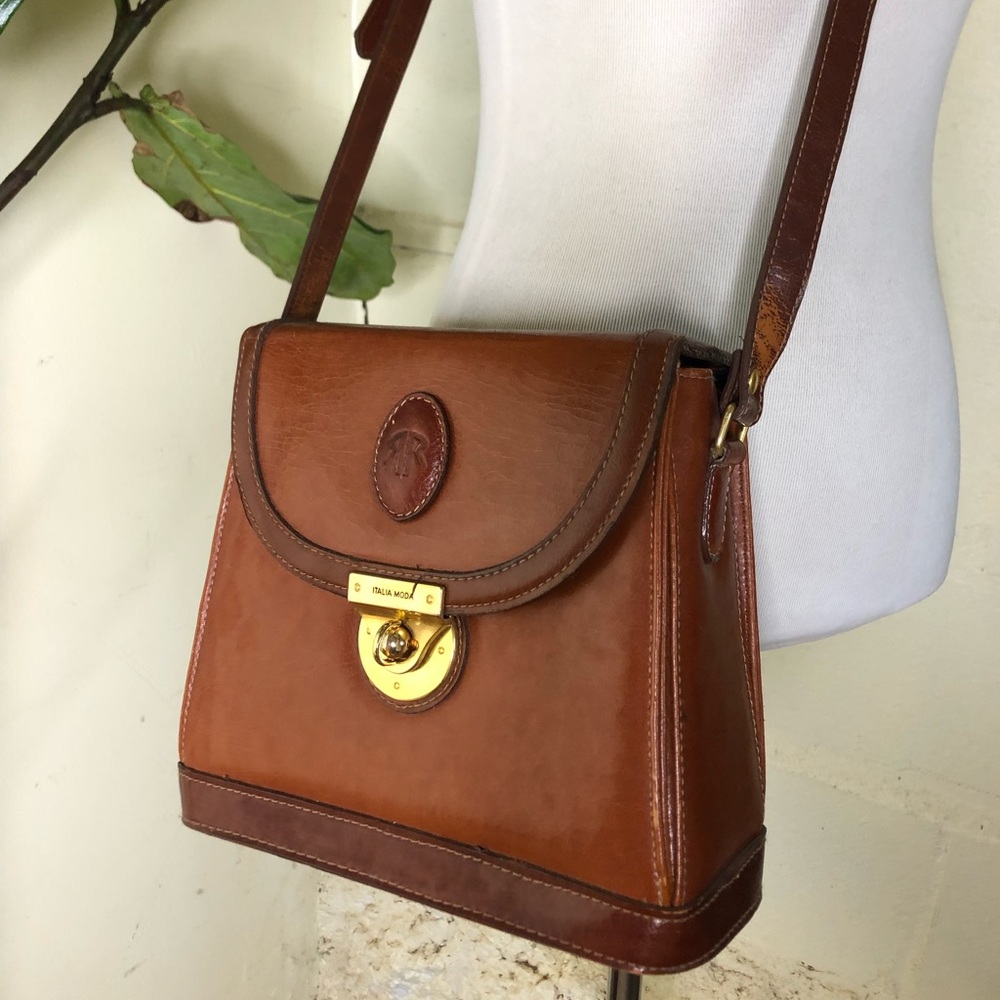 90s 2 tone leather Rina Rich box cross body bag.